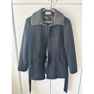 Mario De Pinto Vintage Wool Blend Zip Up Jacket Faux Fur Collar Black USA Made